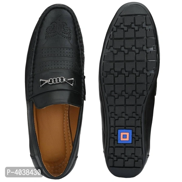 Stylish Leather Black Party Daily Wear Slip-On Ethnic Casual Men Loafers Shoes - 10UK