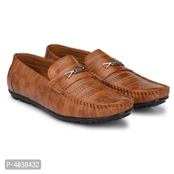 Stylish Leather Tan Brown Party Daily Wear Slip-On Ethnic Casual Men Loafers Shoes - 9UK