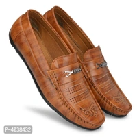 Stylish Leather Tan Brown Party Daily Wear Slip-On Ethnic Casual Men Loafers Shoes - 7UK