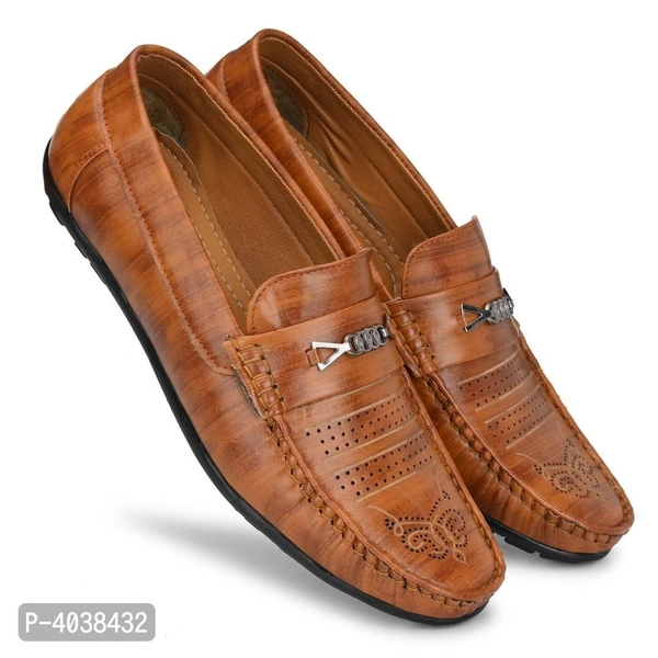 Stylish Leather Tan Brown Party Daily Wear Slip-On Ethnic Casual Men Loafers Shoes - 7UK