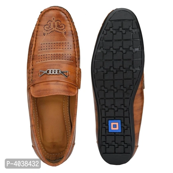 Stylish Leather Tan Brown Party Daily Wear Slip-On Ethnic Casual Men Loafers Shoes - 7UK