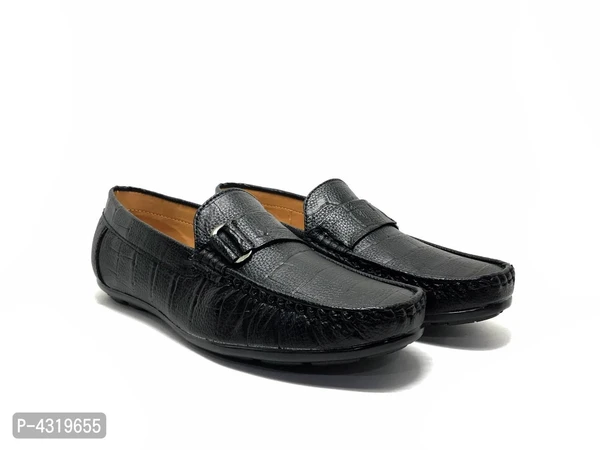 Elite Black Synthetic Solid Loafers For Men - Black, 7UK