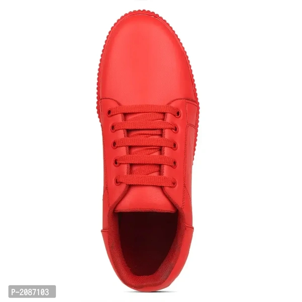 Casual Synthetic Leather Sneakers For Men - Red, 6UK