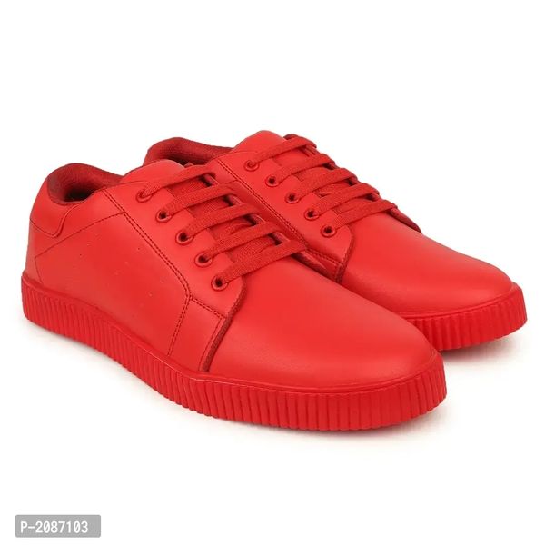 Casual Synthetic Leather Sneakers For Men - Red, 7UK