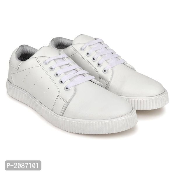 Casual Synthetic Leather Sneakers For Men - White, 7UK