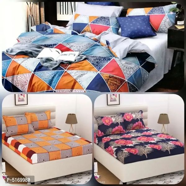 Polycotton Printed Bedsheet With 2 Pillow Covers ( Pack Of 3 )