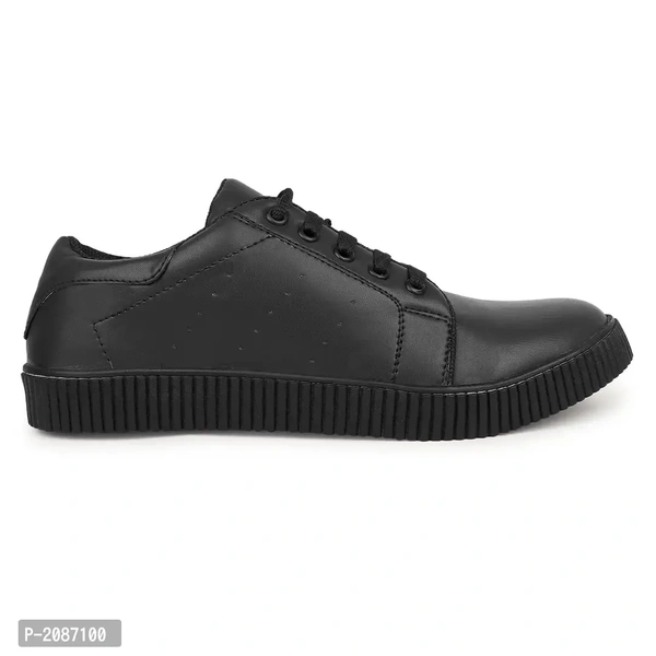 Casual Synthetic Leather Sneakers For Men - Black, 6UK