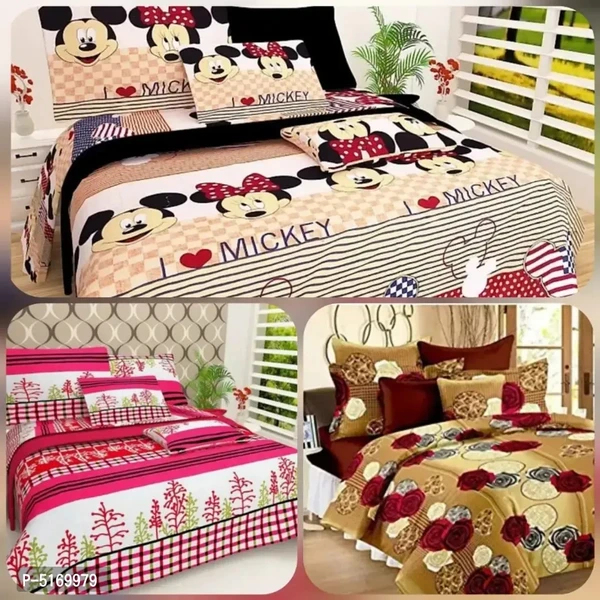 Polycotton Printed Bedsheet With 2 Pillow Covers ( Pack Of 3 )