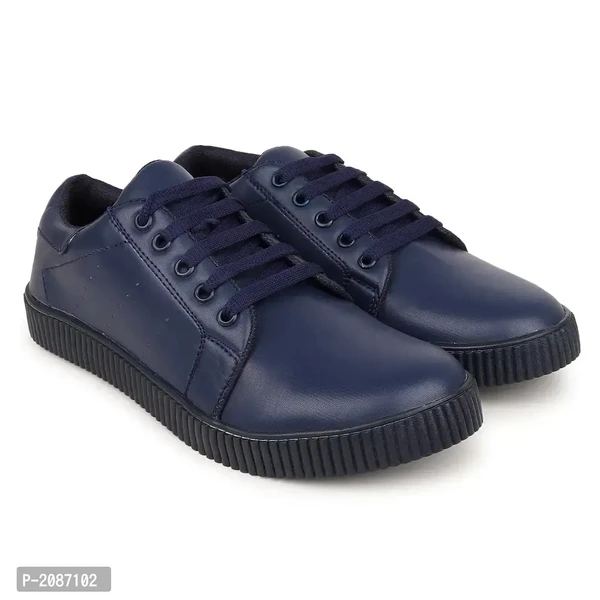 Casual Synthetic Leather Sneakers For Men - 8UK, Navy Blue