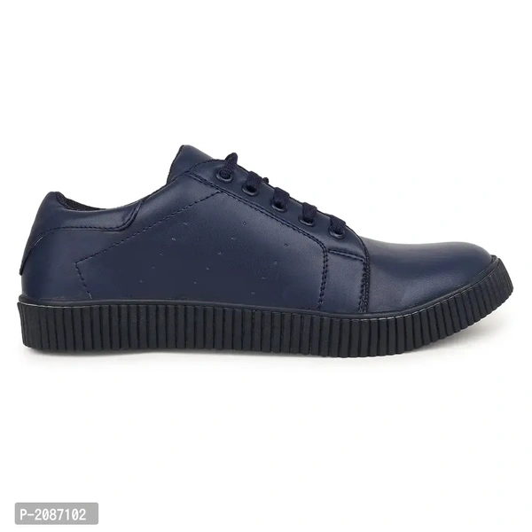 Casual Synthetic Leather Sneakers For Men - 8UK, Navy Blue