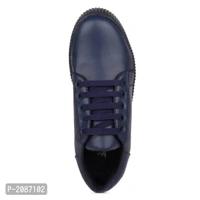 Casual Synthetic Leather Sneakers For Men - 8UK, Navy Blue