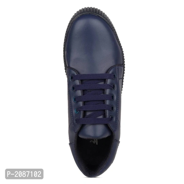 Casual Synthetic Leather Sneakers For Men - 8UK, Navy Blue