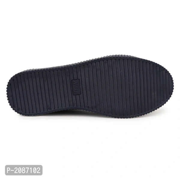 Casual Synthetic Leather Sneakers For Men - 8UK, Navy Blue