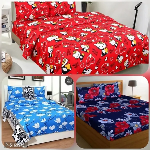 Polycotton Printed Bedsheet With 2 Pillow Covers ( Pack Of 3 )