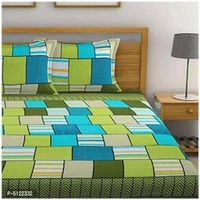 Beautiful Multicoloured Cotton Blend Printed Double Bedsheet With Two Pillow Covers