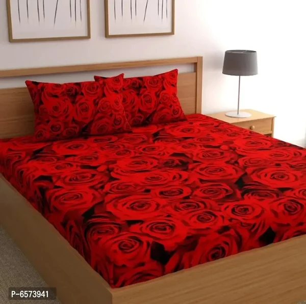 Comfortable Polycotton 3D Printed Double Bedsheet with Two Pillow Covers