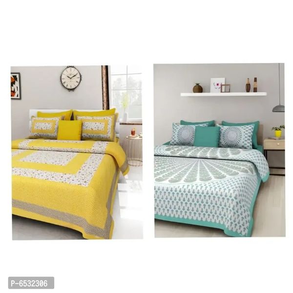 Jaipuri Sanganeri Rajasthani Cotton Beautiful 2 Double Bedsheet With 4 Pillow Covers