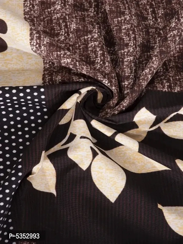 Beautiful Brown Microfiber Floral Double Bedsheet With Pillow Covers