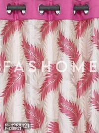 FasHome White Printed Polyester Eyelet Fitting Door Curtain - 7 Feet (Pack of 2)