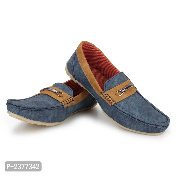 Superb Blue Synthetic Leather Loafers for Men - 10UK