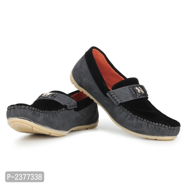 Grey Synthetic Leather Loafers for Men - Black, 6UK