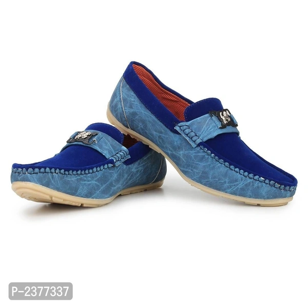 Blue Synthetic Leather Loafers for Men - 8UK