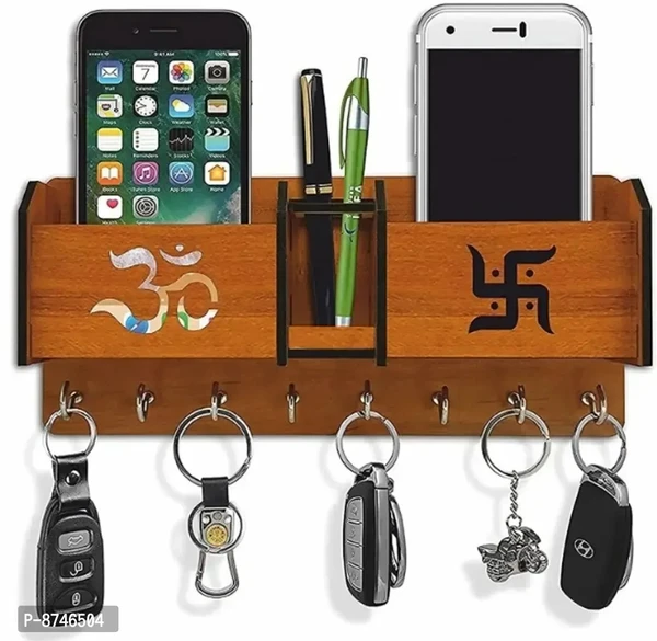 The Kia Crafts Om Swastik Pattern Key Holder with Two Mobile Stand and Pen Stand For Gift , Home , Office , Living Room Deacute;cor