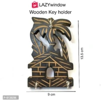 Wooden Hut Shape Wall Decor Key Holder (13 x 9 cm) 4 Pcs