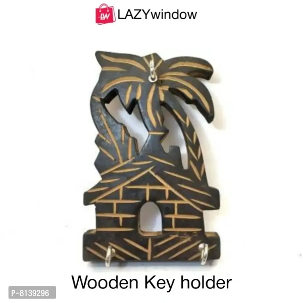 Wooden Hut Shape Wall Decor Key Holder (13 x 9 cm) 4 Pcs