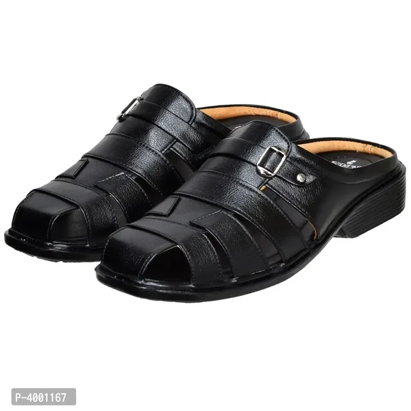 Stylish Black Leather Sandal - Black, 6UK