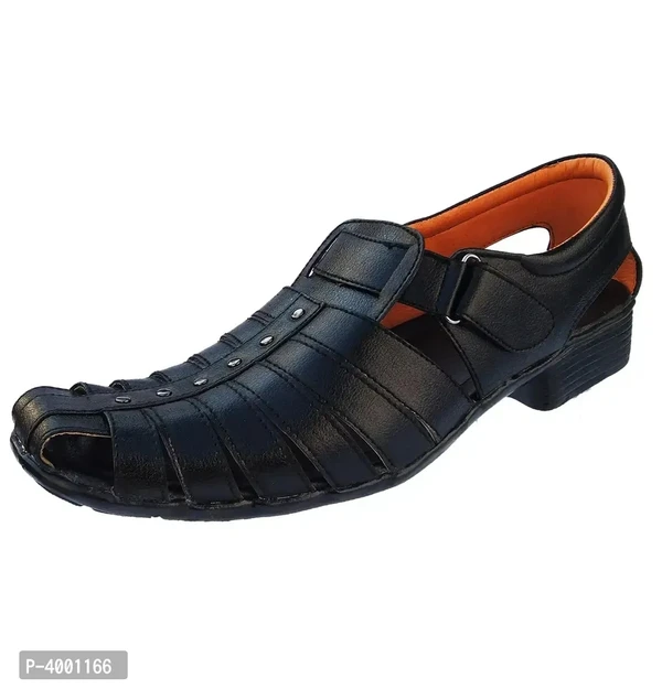 Stylish Black Leather Sandal - Black, 7UK