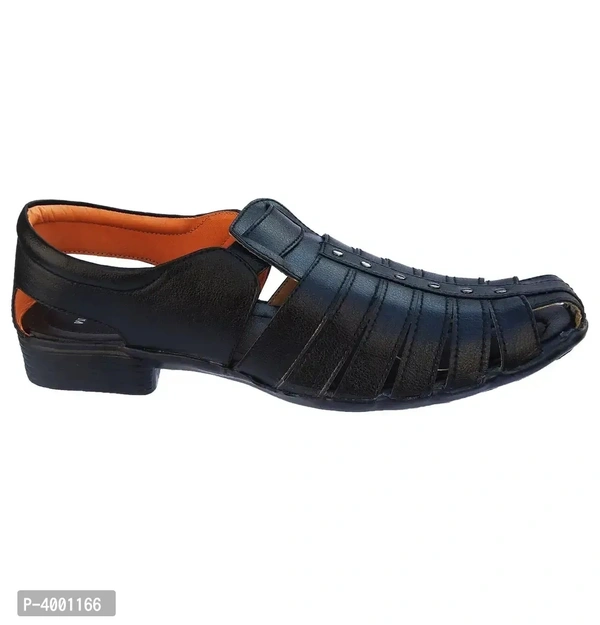 Stylish Black Leather Sandal - Black, 7UK