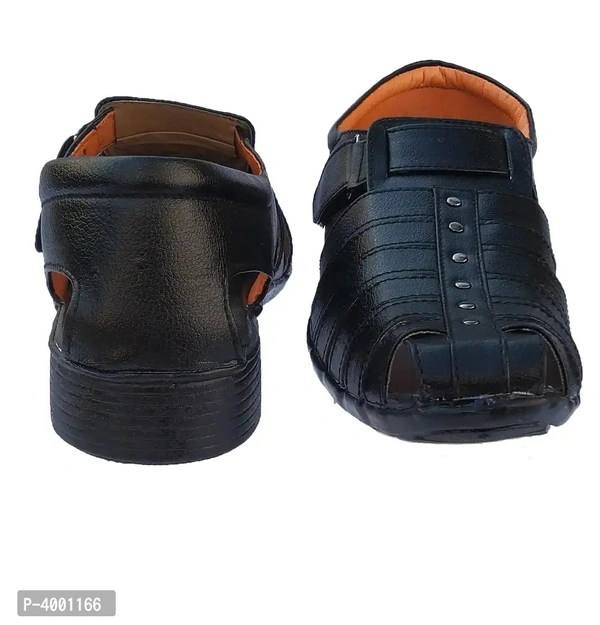 Stylish Black Leather Sandal - Black, 7UK