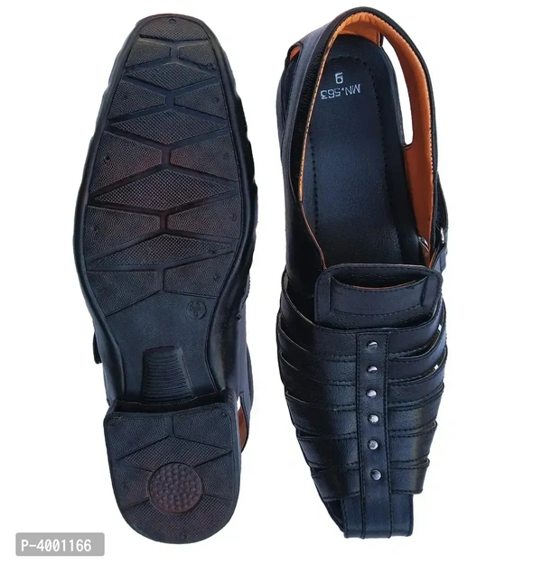 Stylish Black Leather Sandal - Black, 7UK