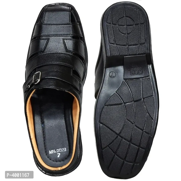 Stylish Black Leather Sandal - Black, 6UK