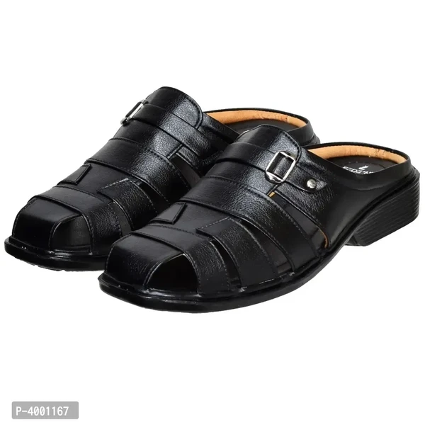 Stylish Black Leather Sandal - Black, 7UK