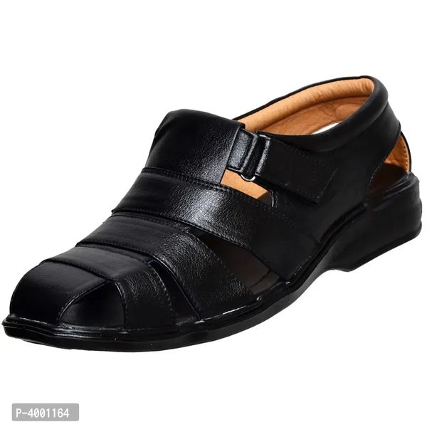 Stylish Black Leather Sandal - 7UK, Black