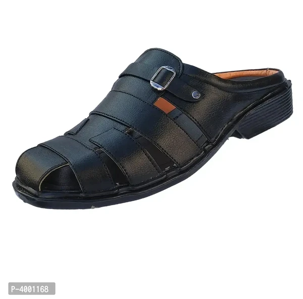 Stylish Black Leather Sandal - Black, 6UK