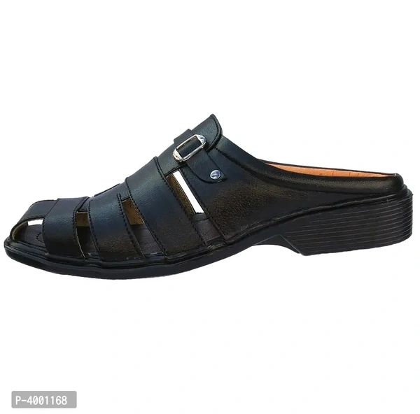 Stylish Black Leather Sandal - Black, 9UK