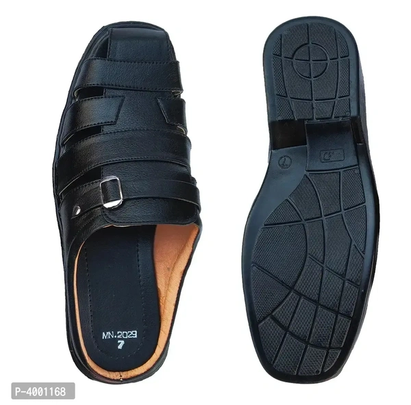 Stylish Black Leather Sandal - Black, 9UK