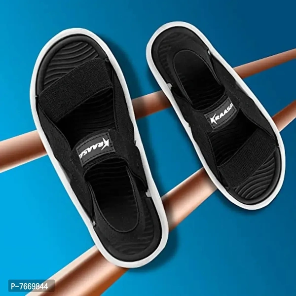 Kraasa Men's Sports Sandals with Beads Sole & Memory Foam – Casual Running & Walking Sandals - 7UK, Black