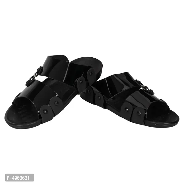 Men Black Solid Synthetic Patent Casual Trendy Sandals - 6UK