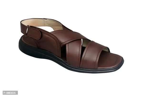 Men Brown Solid PU Casual Trendy Sandals - Brown, 7UK
