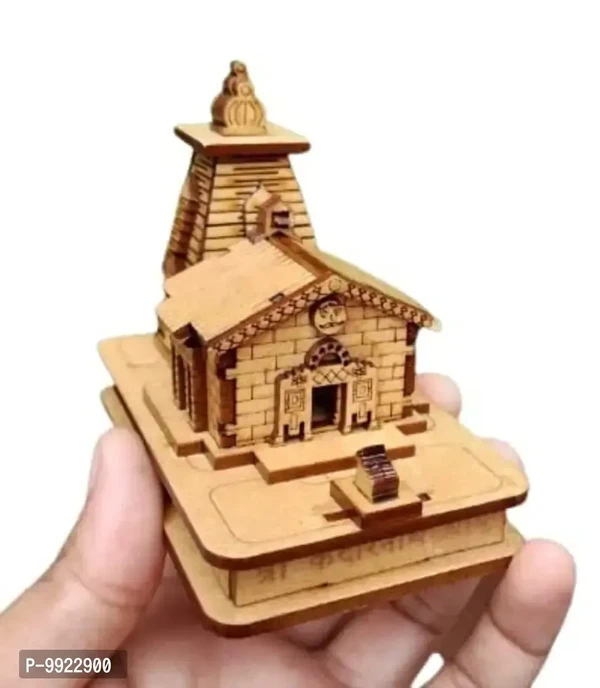 Kedarnath Temple in Wood Brown Model Temple Statue - Fully Polished and Hand Crafted Small Temple with Free Double Sided Tape for Car Dashboard.