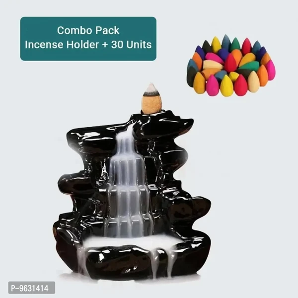 Combo Pack of Backflow SMoke Fountain Incense Holder with 30 Units of Backflow Incense Cones for home decor incense holder