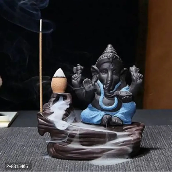 Handcrafted Meditation Monk Ganesha | Meditation Relaxing Ganesha Statue | Little Ganesha smoke Backflow Cone Incense holder with 10 Incense Cones Decorative Showpiece | For Home Decor - 10 