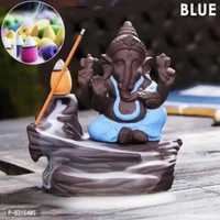 Handcrafted Meditation Monk Ganesha | Meditation Relaxing Ganesha Statue | Little Ganesha smoke Backflow Cone Incense holder with 10 Incense Cones Decorative Showpiece | For Home Decor - 10 
