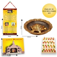 Feng Shui Gold-Toned Turtle with Diwali Aarti Scroll,3D Greeting Card,and 10 Diyas (Gift Pack of 13)