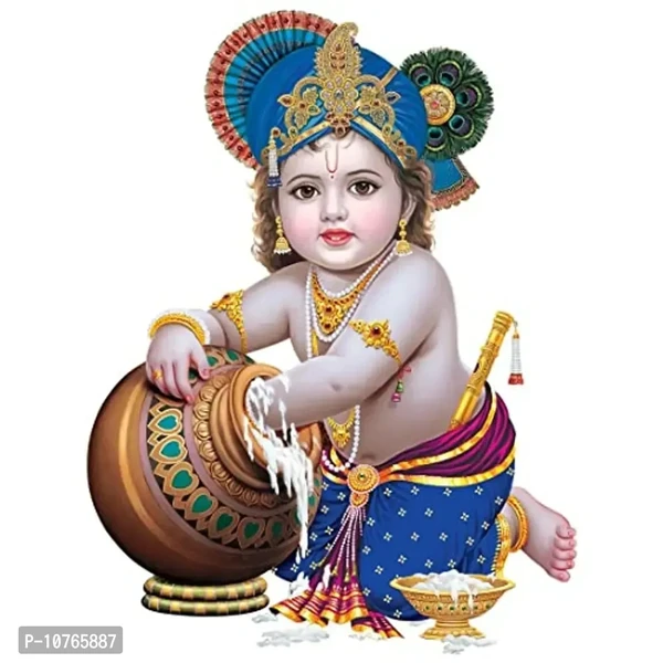 Techgifti Bal Krishna Ji with Makhan Wall Sticker for Bedroom,Living Room,Office God Wall Sticker White Glossy Vinyl.