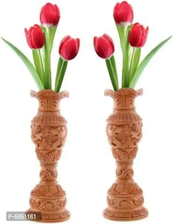 Wooden Handmade Elephant Carving Shikar Flower Vase- Pack Of 2